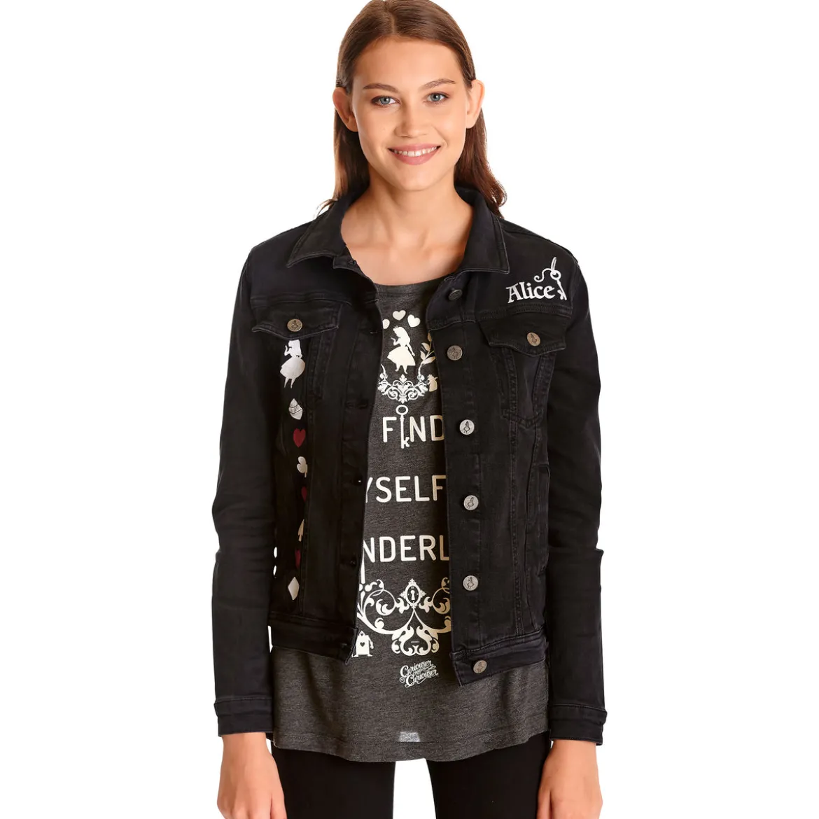 Alice im Wunderland - Jeansjacke Damen schwarz