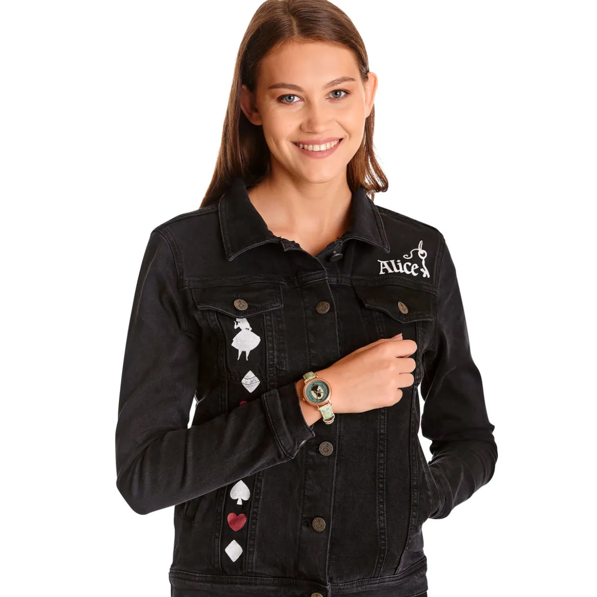 Alice im Wunderland - Jeansjacke Damen schwarz