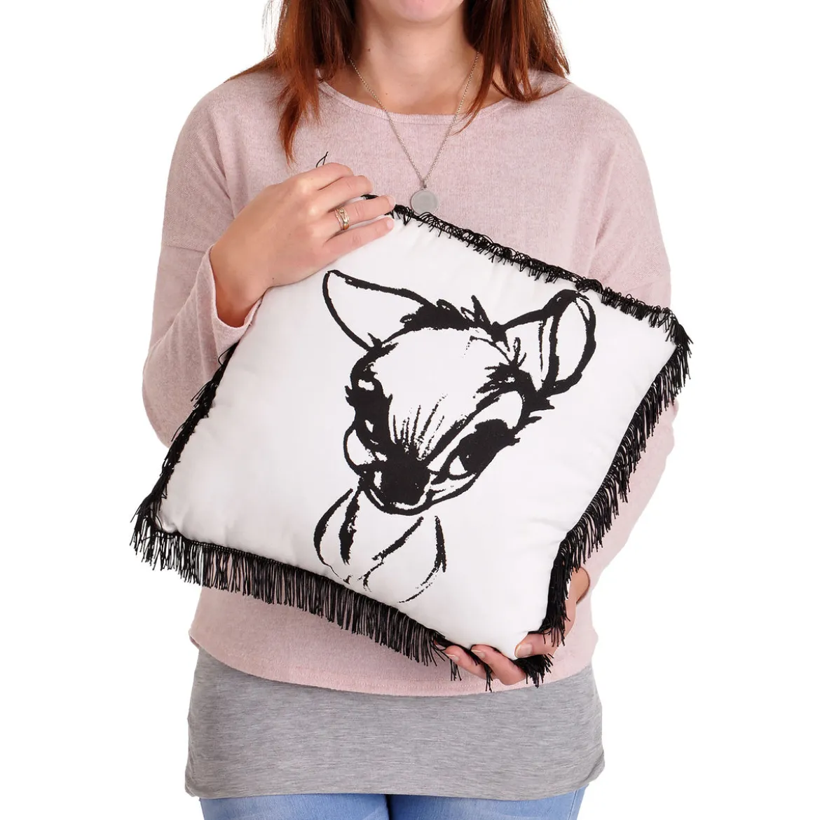 Bambi - Portrait Kissen mit Fransen