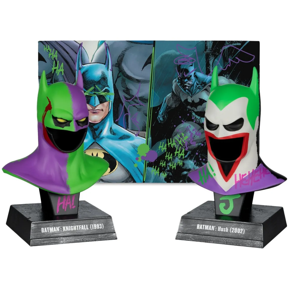 Batman DC Direct Mini-Replik 1/3 2er-Pack Batman Masken Hush & Knightfall (Jokerized) (Gold Label) 18 cm