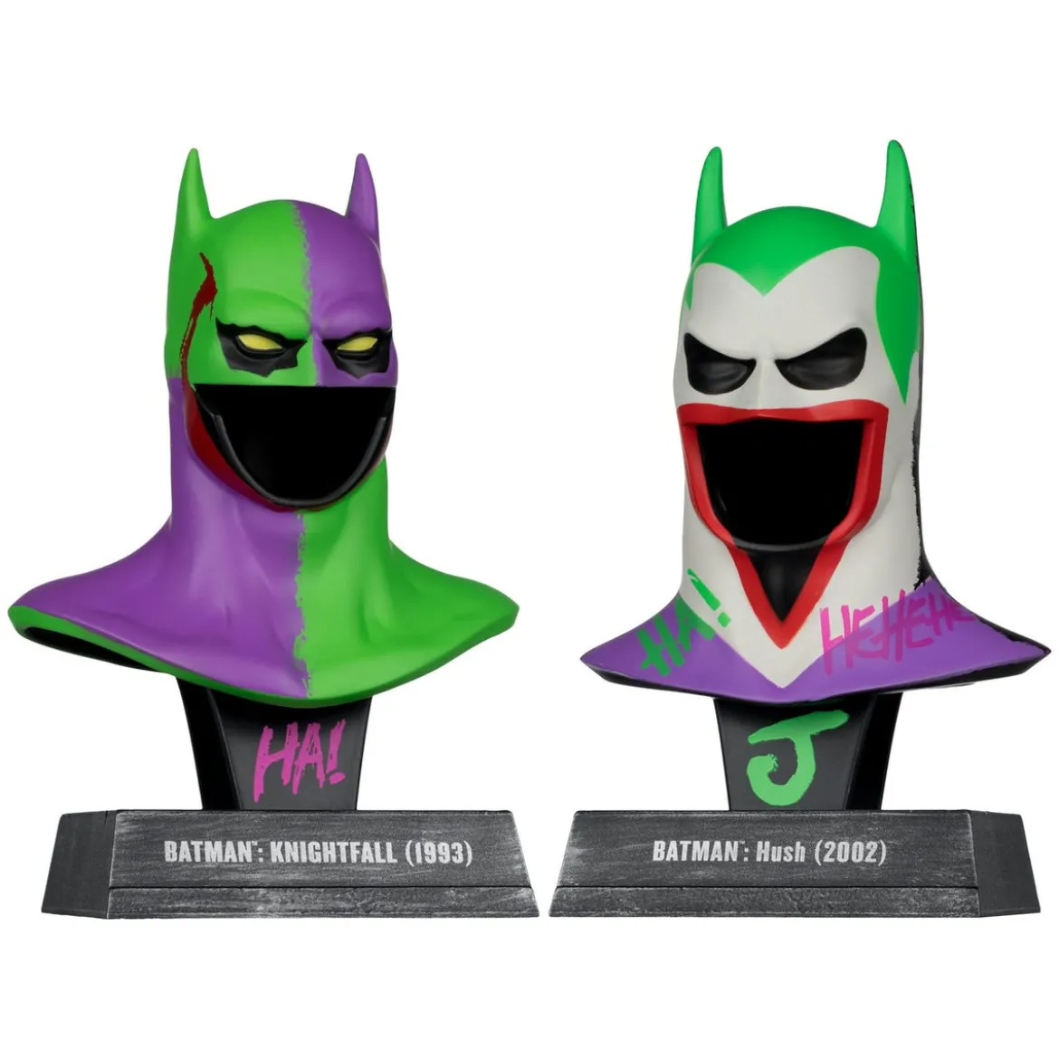 Batman DC Direct Mini-Replik 1/3 2er-Pack Batman Masken Hush & Knightfall (Jokerized) (Gold Label) 18 cm