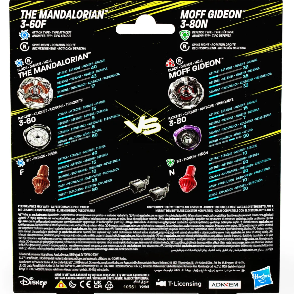 Beyblade X und Star Wars Collab The Mandalorian 3-60F vs. Moff Gideon 3-80N
