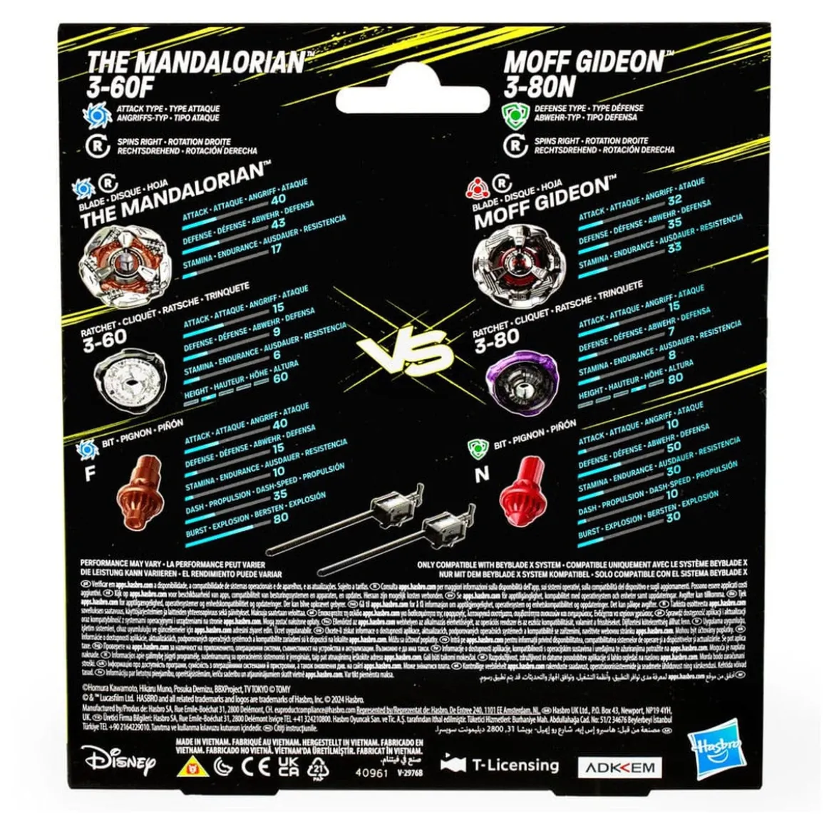Beyblade X und Star Wars Collab The Mandalorian 3-60F vs. Moff Gideon 3-80N