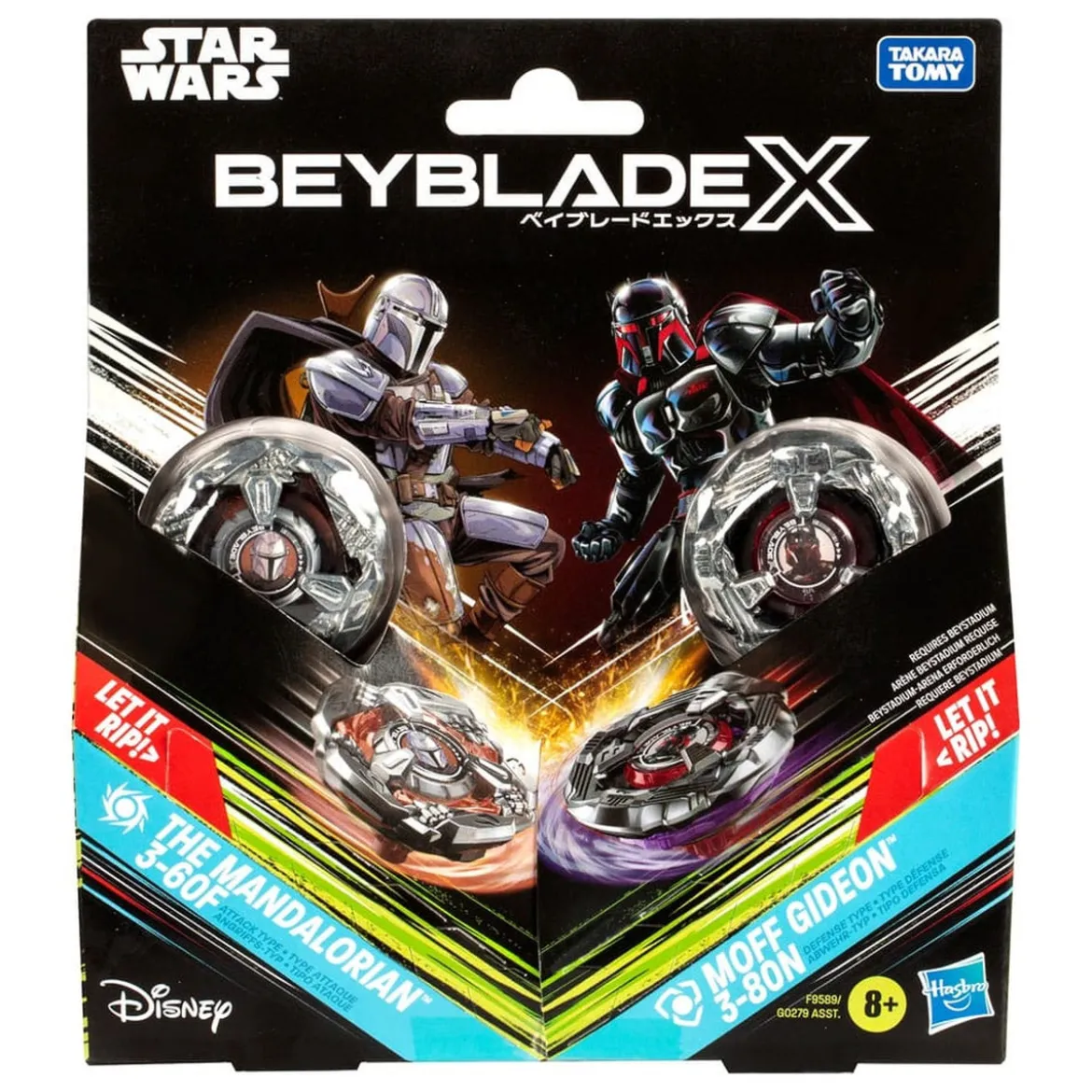 Beyblade X und Star Wars Collab The Mandalorian 3-60F vs. Moff Gideon 3-80N