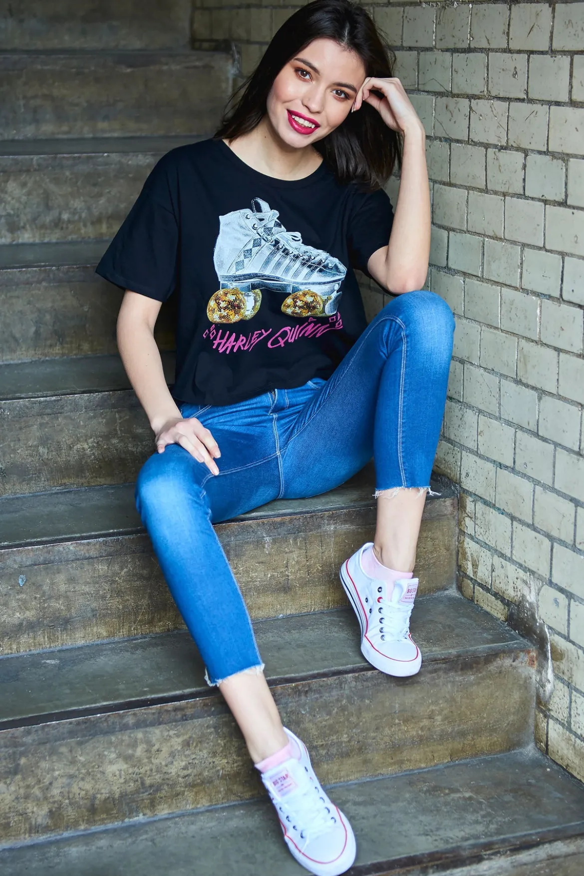 Birds of Prey - Harley Roller Skates Crop Top Damen schwarz