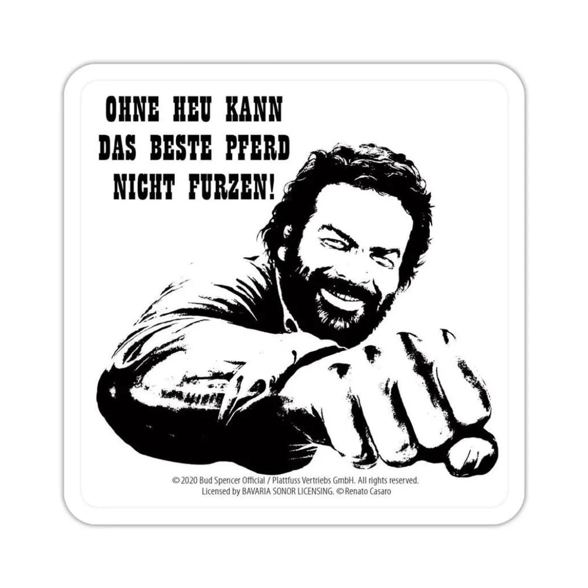 Bud Spencer Bierdeckel aus Blech Faust Pferd 10 x 10 cm