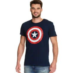 Captain America - Distressed Shield Logo T-Shirt blau