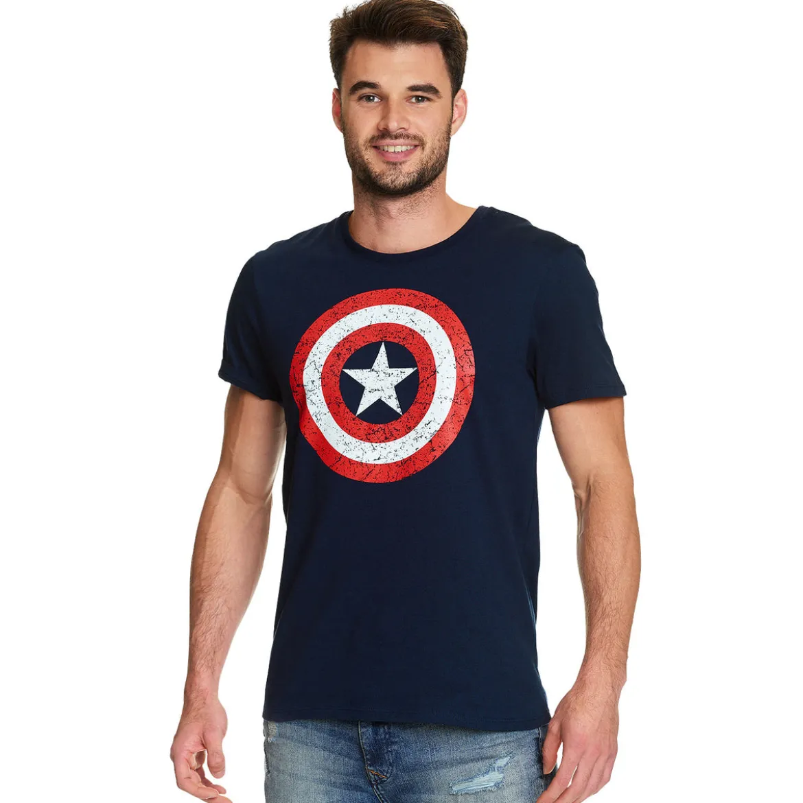 Captain America - Distressed Shield Logo T-Shirt blau