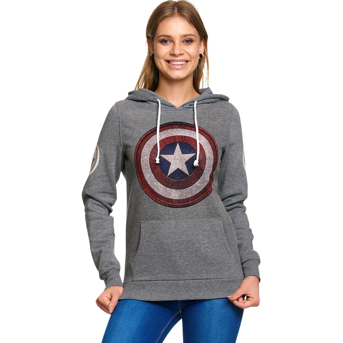 Captain America - Shield Logo Retro Hoodie Damen grau