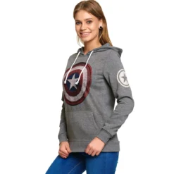Captain America - Shield Logo Retro Hoodie Damen grau
