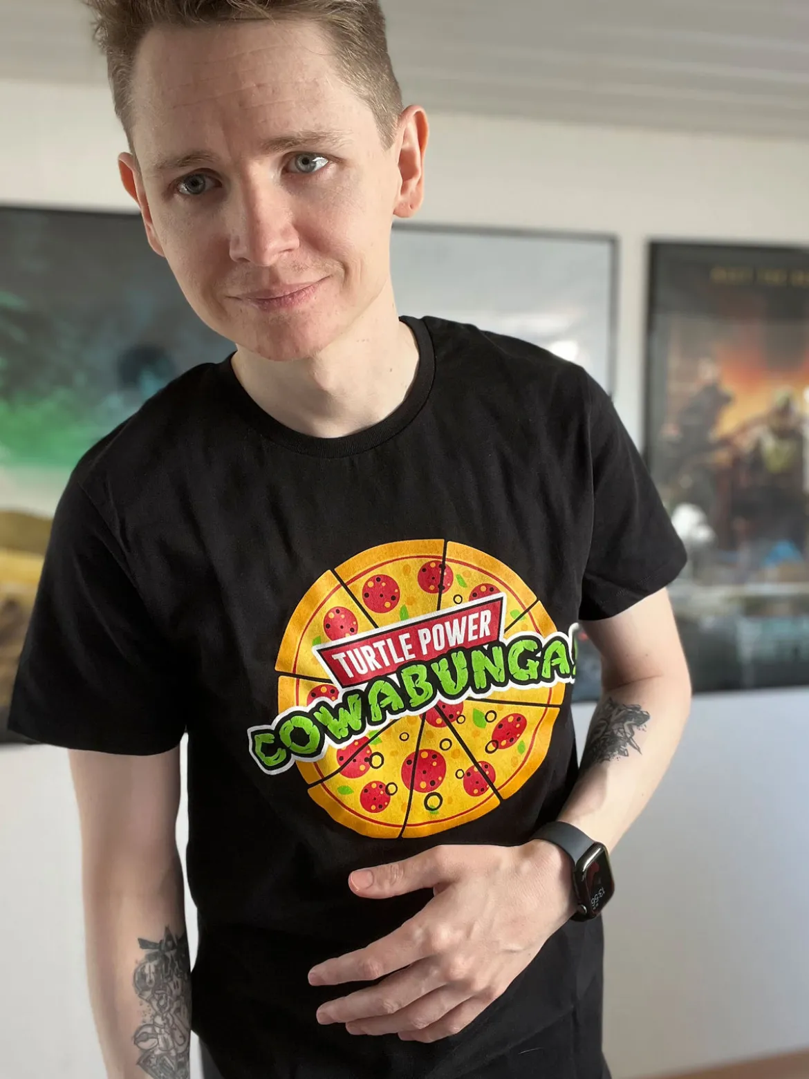 Cowabunga Pizza T-Shirt für Ninja Turtles Fans schwarz