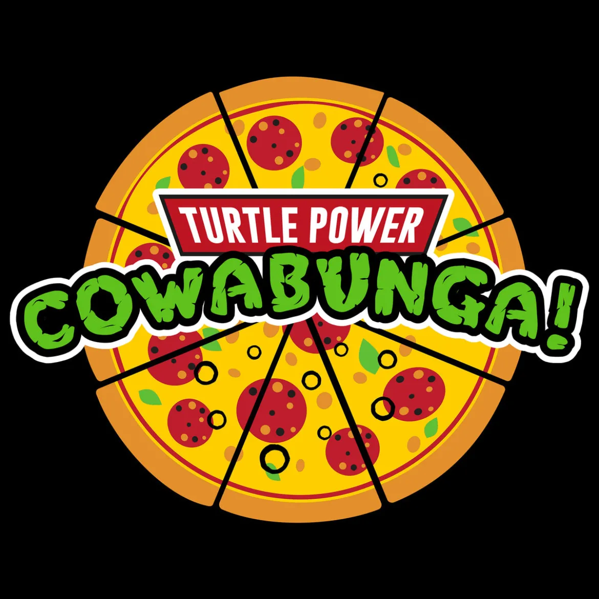 Cowabunga Pizza T-Shirt für Ninja Turtles Fans schwarz