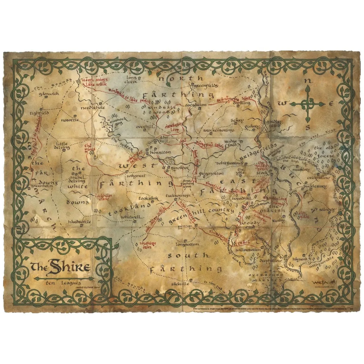 Der Hobbit Kunstdruck Map of the Shire 74 x 54 cm