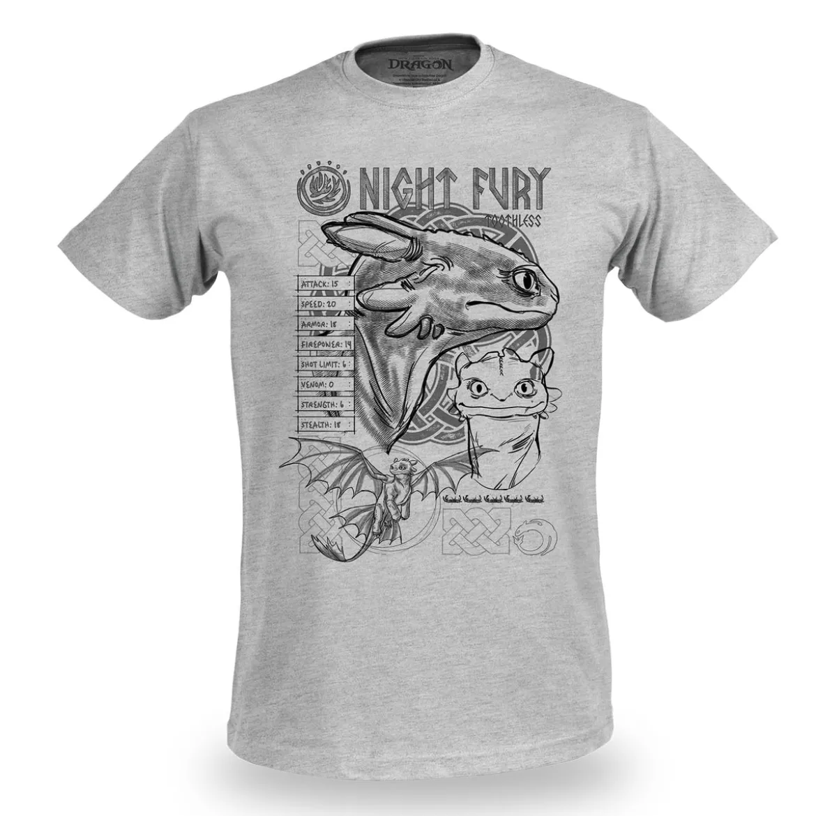 Drachenzähmen leicht gemacht - Night Fury Sketch T-Shirt grau