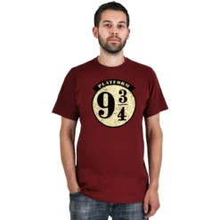 Elbenwald Harry Potter T-Shirt Plattform 9 ¾ Hogwarts Express Distressed Frontprint Damen Herren Baumwolle rot
