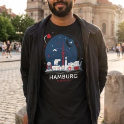 Elbenwald in Hamburg Skyline T-Shirt schwarz