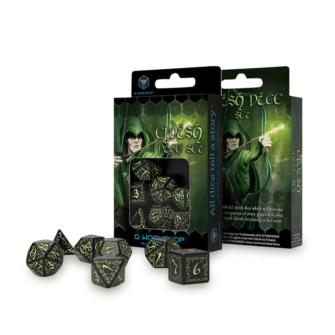 Elvish RPG Würfel Set 7tlg Glow in The Dark Edition