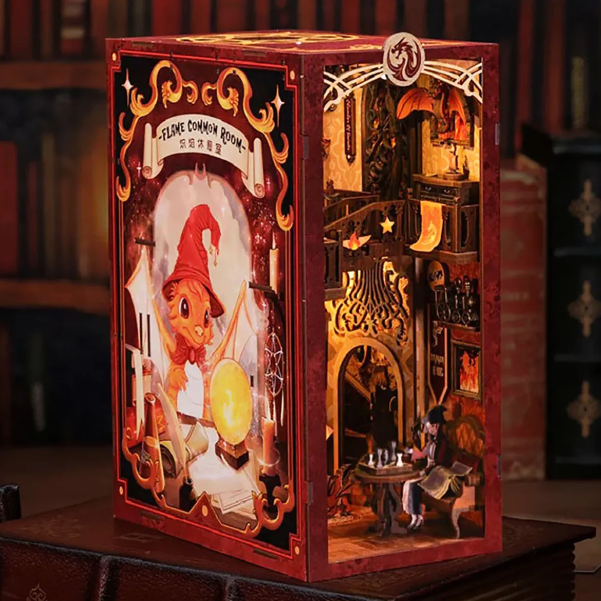 Flame Common Room Book Nook Modell Bausatz Holz für Harry Potter Fans