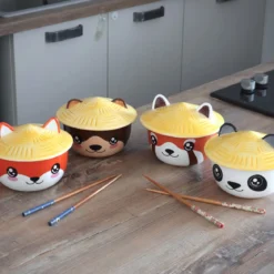Fuchs Kawaii Schale mit Deckel für Anime Fans