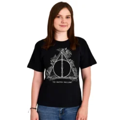 Harry Potter - Floral Deathly Hallows T-Shirt Damen schwarz
