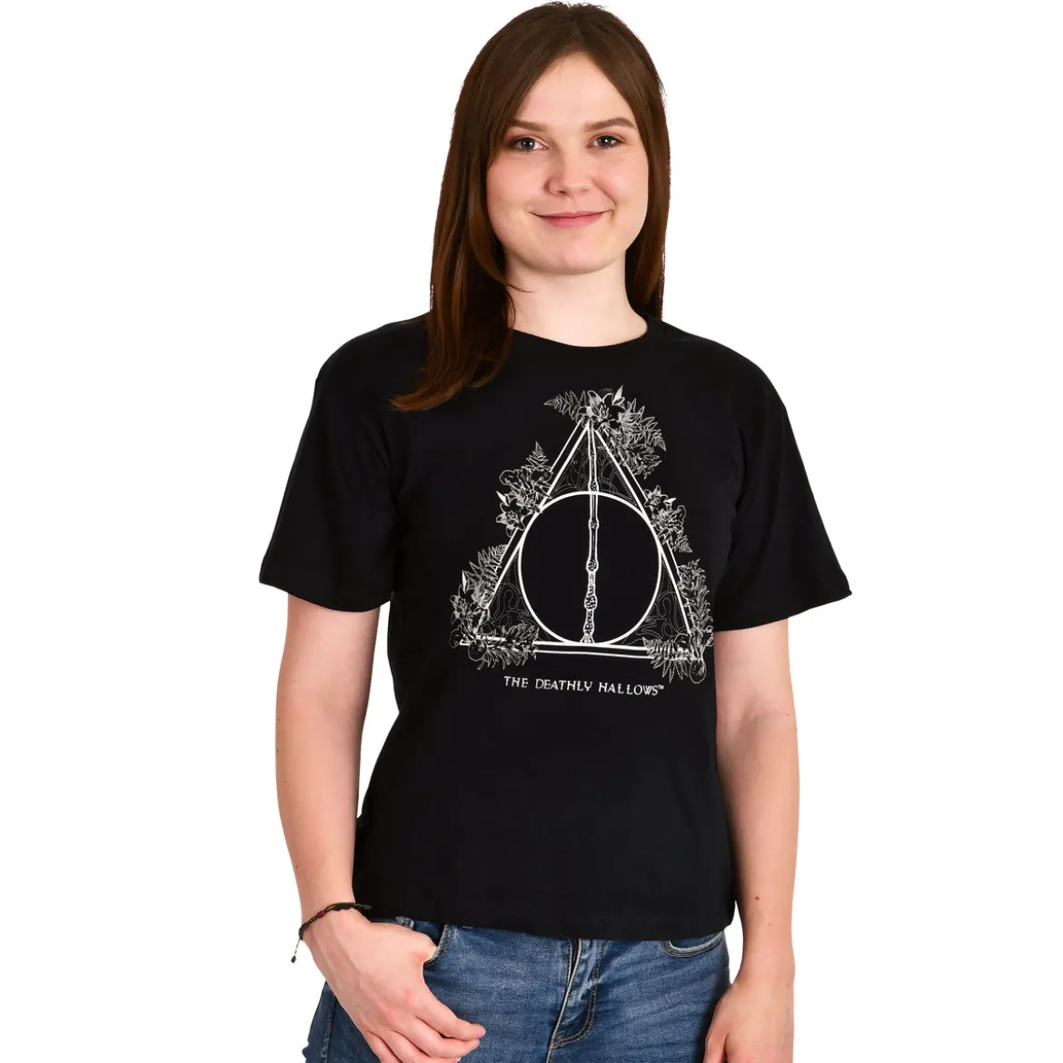 Harry Potter - Floral Deathly Hallows T-Shirt Damen schwarz