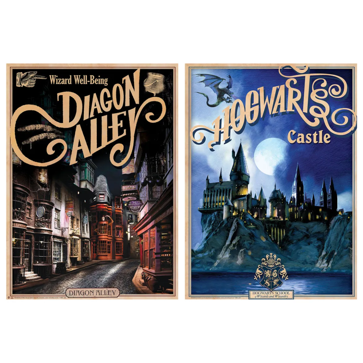 Harry Potter - Hogwarts Schloss & Winkelgasse Poster 2er Set