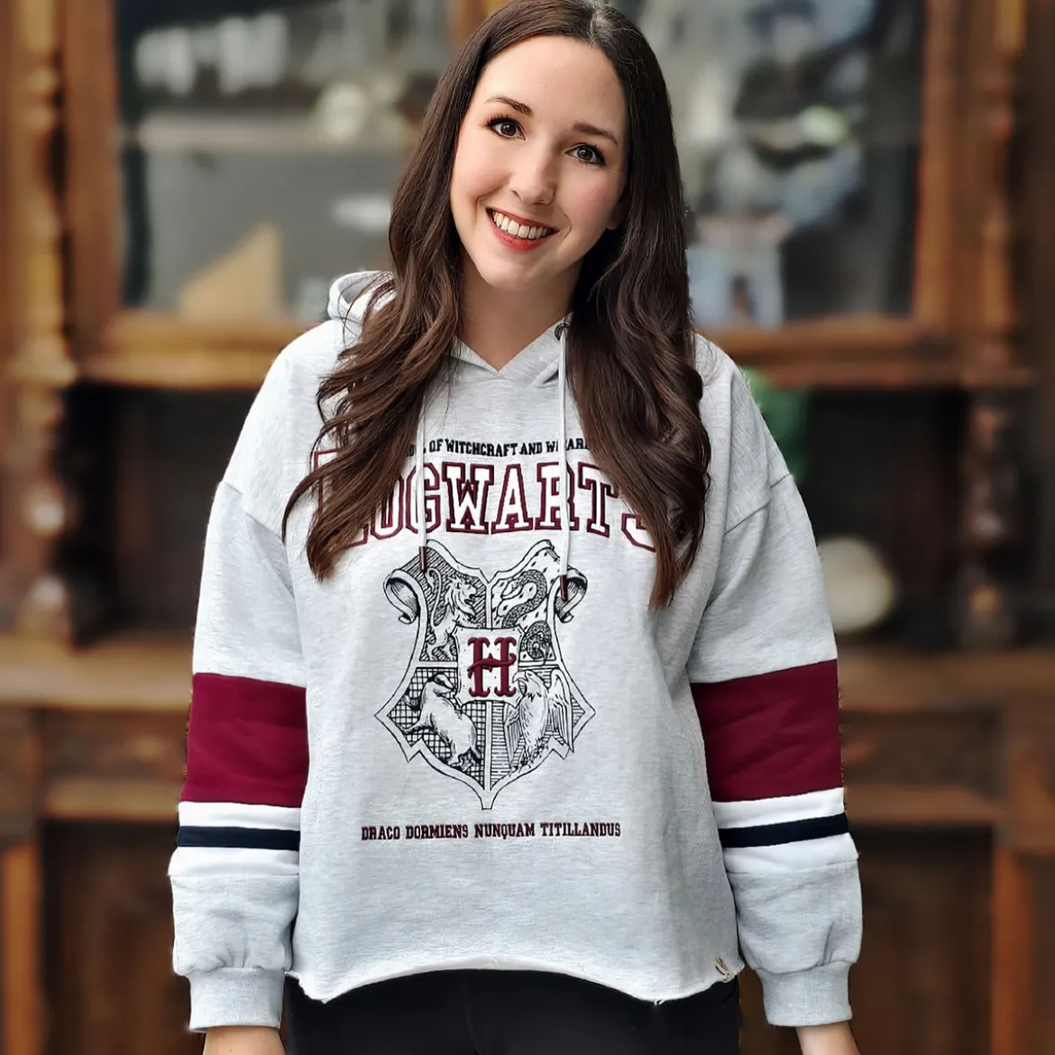 Harry Potter - Hogwarts School Crop Hoodie Damen grau