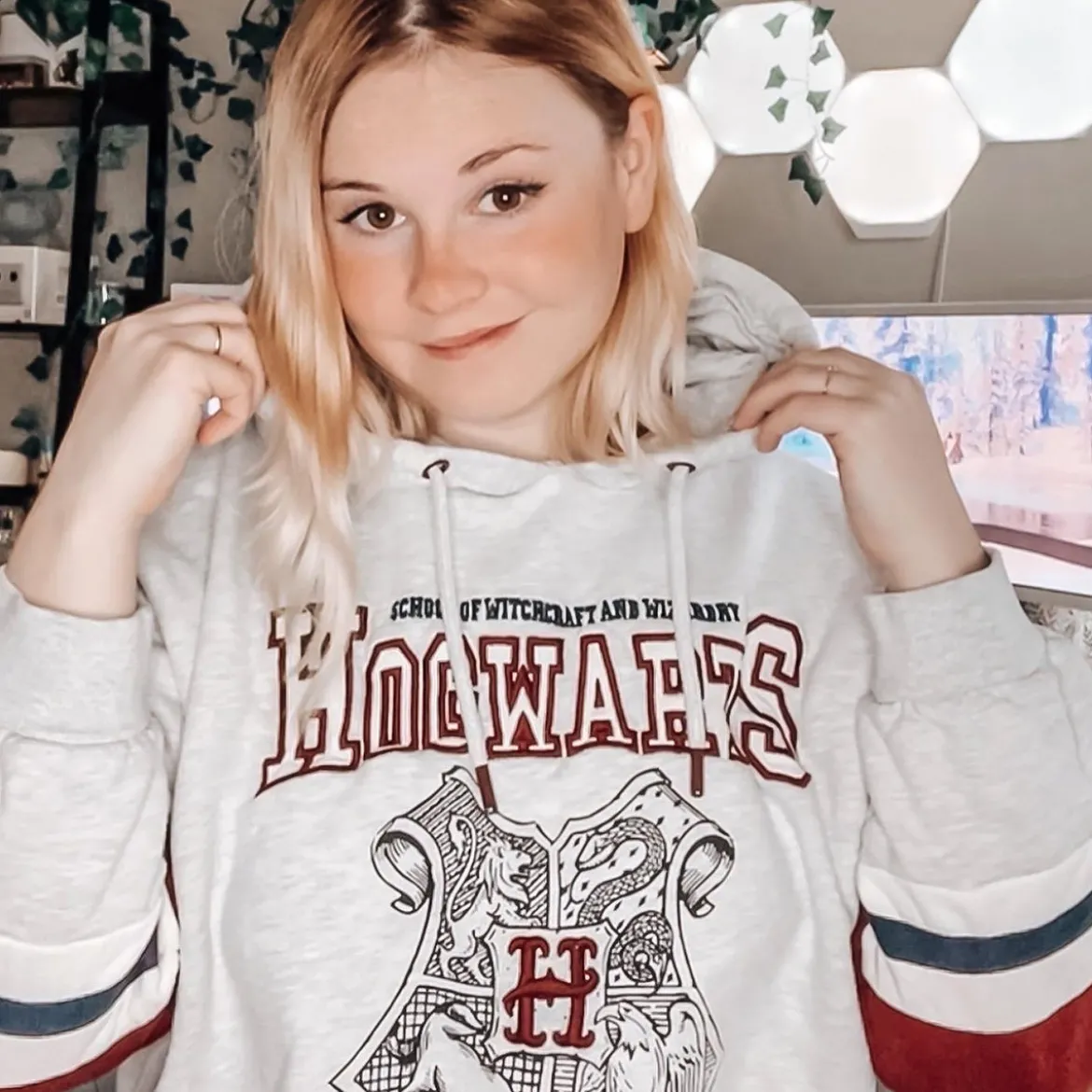 Harry Potter - Hogwarts School Crop Hoodie Damen grau