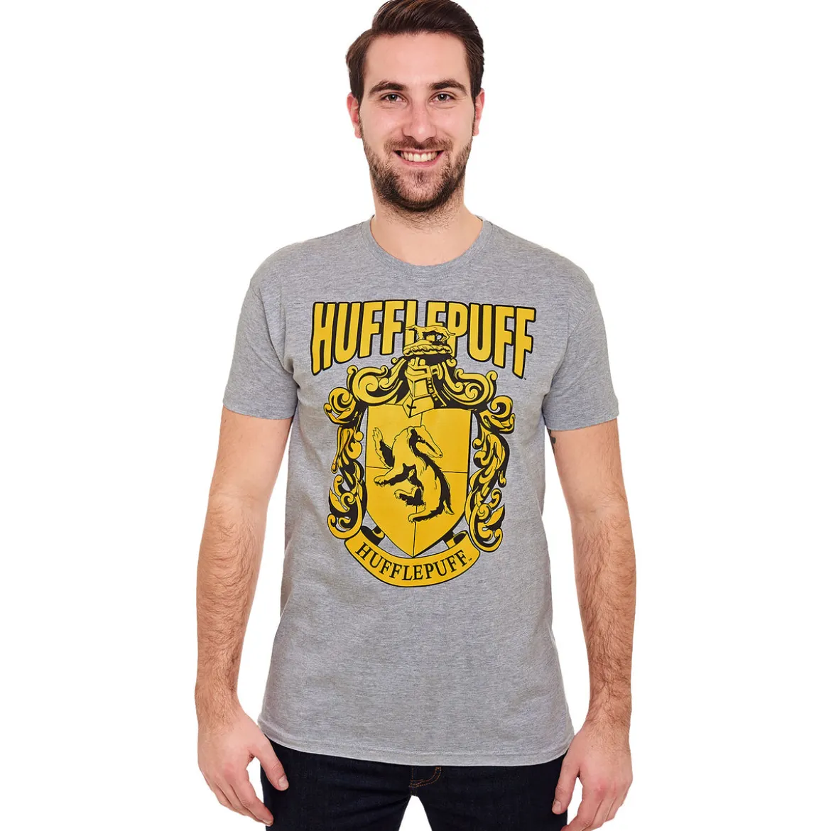 Harry Potter - Hufflepuff Wappen T-Shirt grau