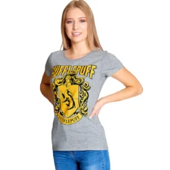 Harry Potter - Hufflepuff Wappen T-Shirt Damen grau