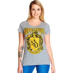 Harry Potter - Hufflepuff Wappen T-Shirt Damen grau