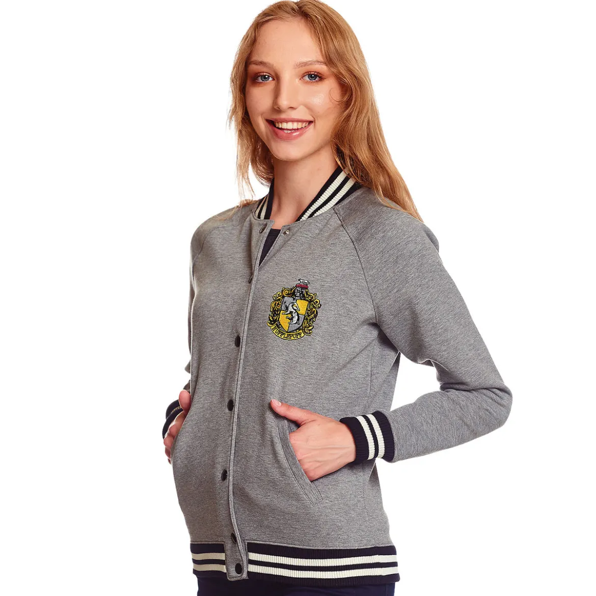 Harry Potter - Hufflepuff Wappen College Jacke Damen grau