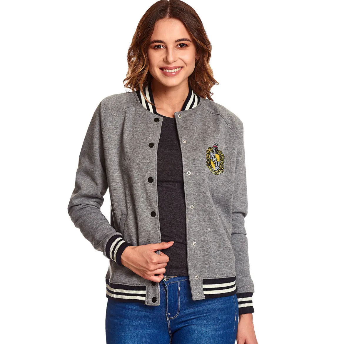 Harry Potter - Hufflepuff Wappen College Jacke Damen grau