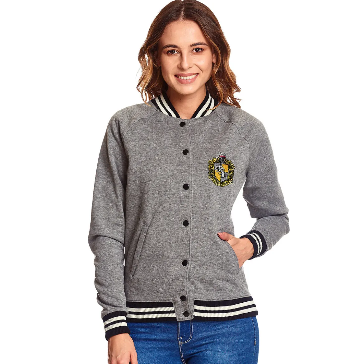 Harry Potter - Hufflepuff Wappen College Jacke Damen grau