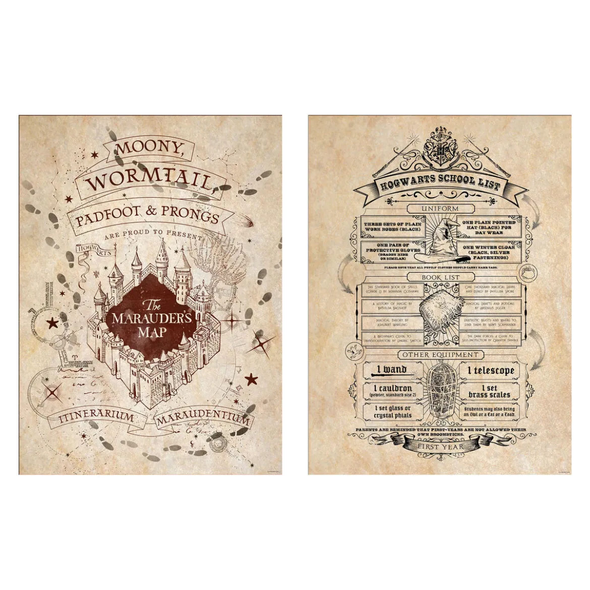 Harry Potter - Karte des Rumtreibers und Einkaufsliste Poster 2er Set