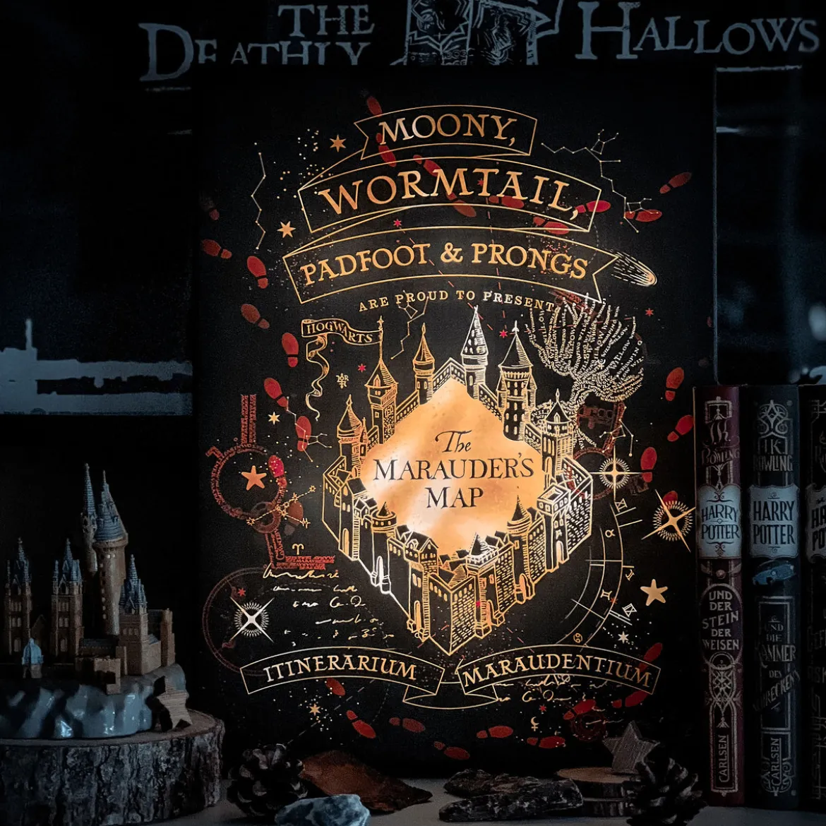 Harry Potter - Karte des Rumtreibers Wandbild mit Licht