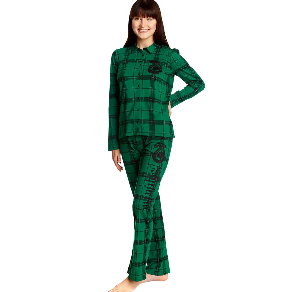 Harry Potter - Slytherin Karo Pyjama Damen grün