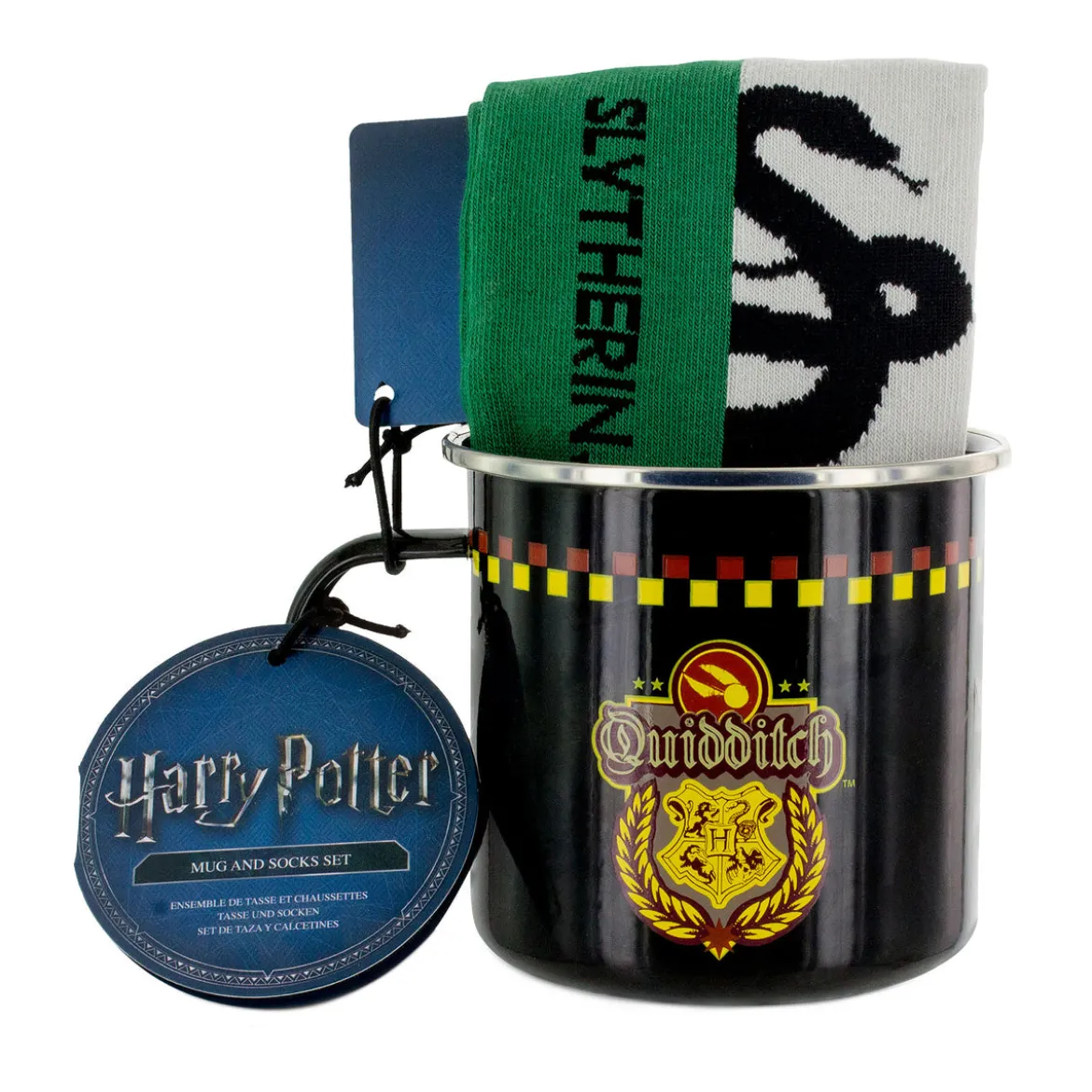 Harry Potter - Slytherin Quidditch Socken und Emaille Tasse
