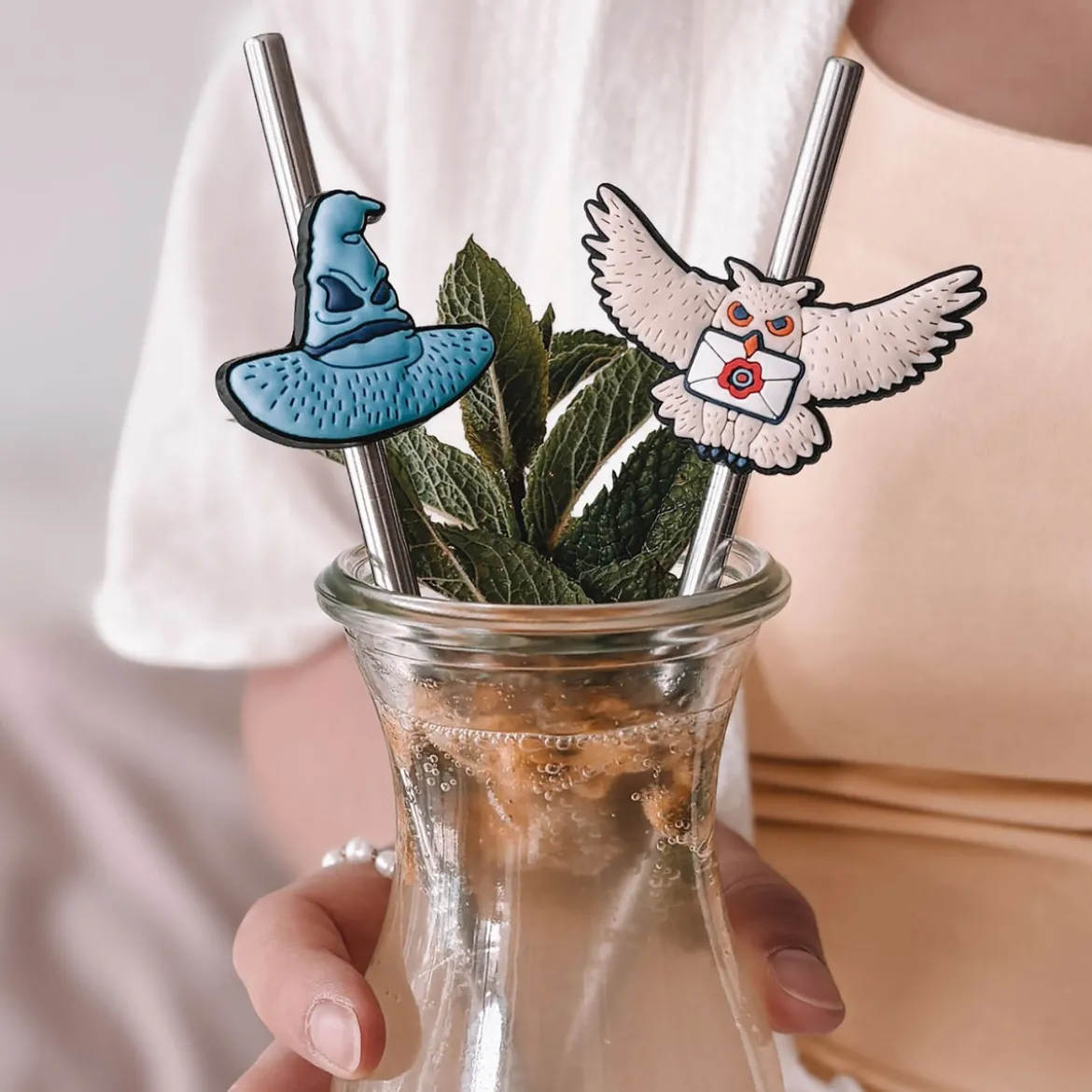 Harry Potter - Sprechender Hut und Hedwig Strohhalme 2er Set