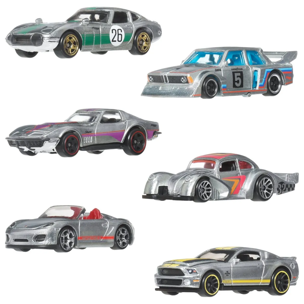 Hot Wheels Silver Series Die-Cast Fahrzeuge 6er-Pack 1/64 ZAMAC