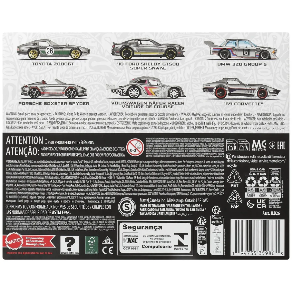 Hot Wheels Silver Series Die-Cast Fahrzeuge 6er-Pack 1/64 ZAMAC