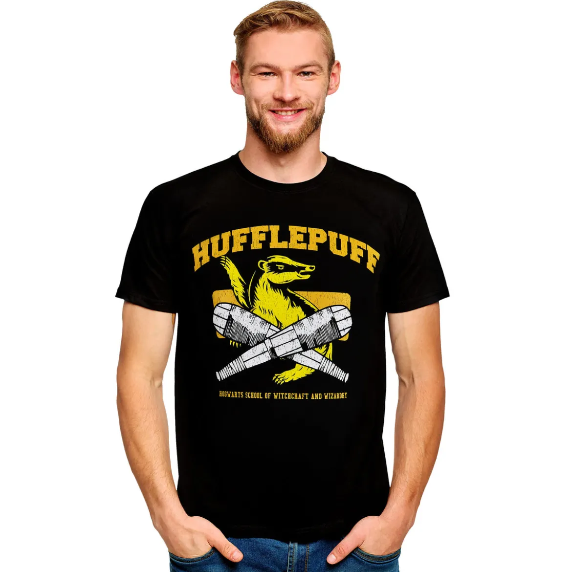 Hufflepuff Quidditch College T-Shirt schwarz - Harry Potter
