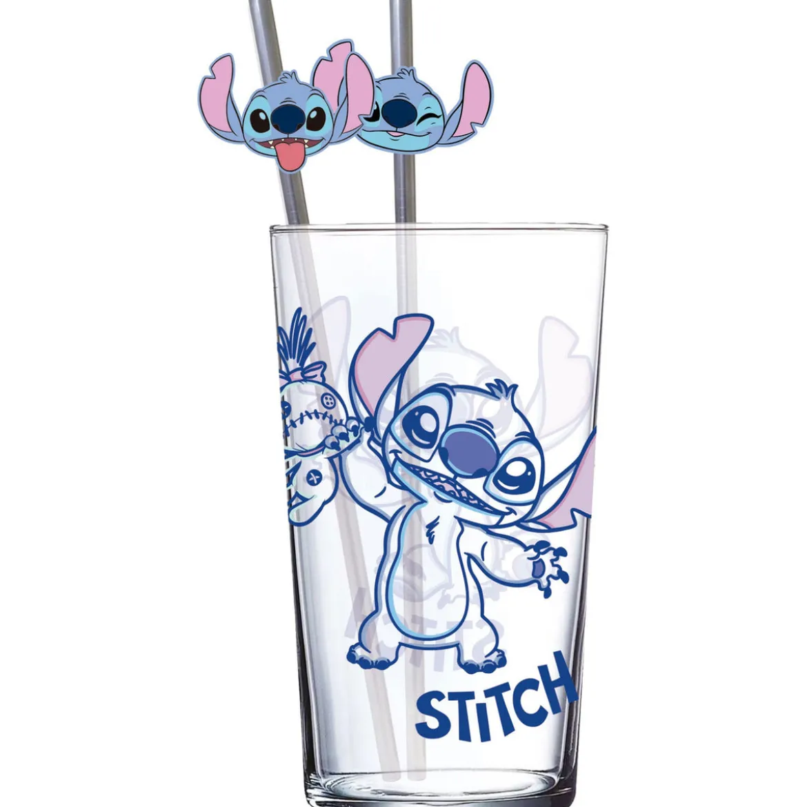 Lilo & Stitch Glas Tumbler mit Trinkhalmen Stitch 485 ml