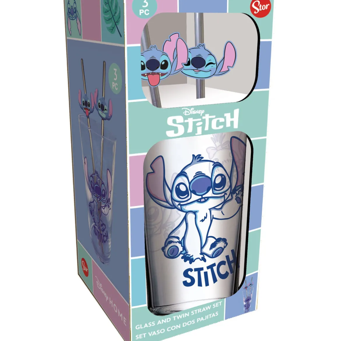 Lilo & Stitch Glas Tumbler mit Trinkhalmen Stitch 485 ml