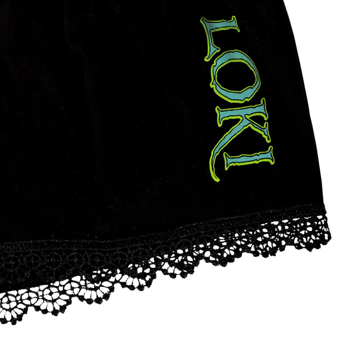 Loki - Logo Pyjama Damen kurz mit Spitze schwarz