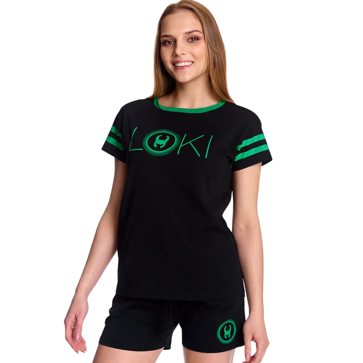 Loki - Logo Pyjama kurz Damen schwarz