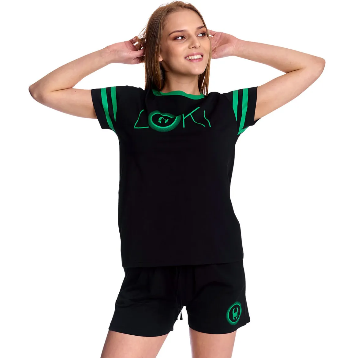 Loki - Logo Pyjama kurz Damen schwarz