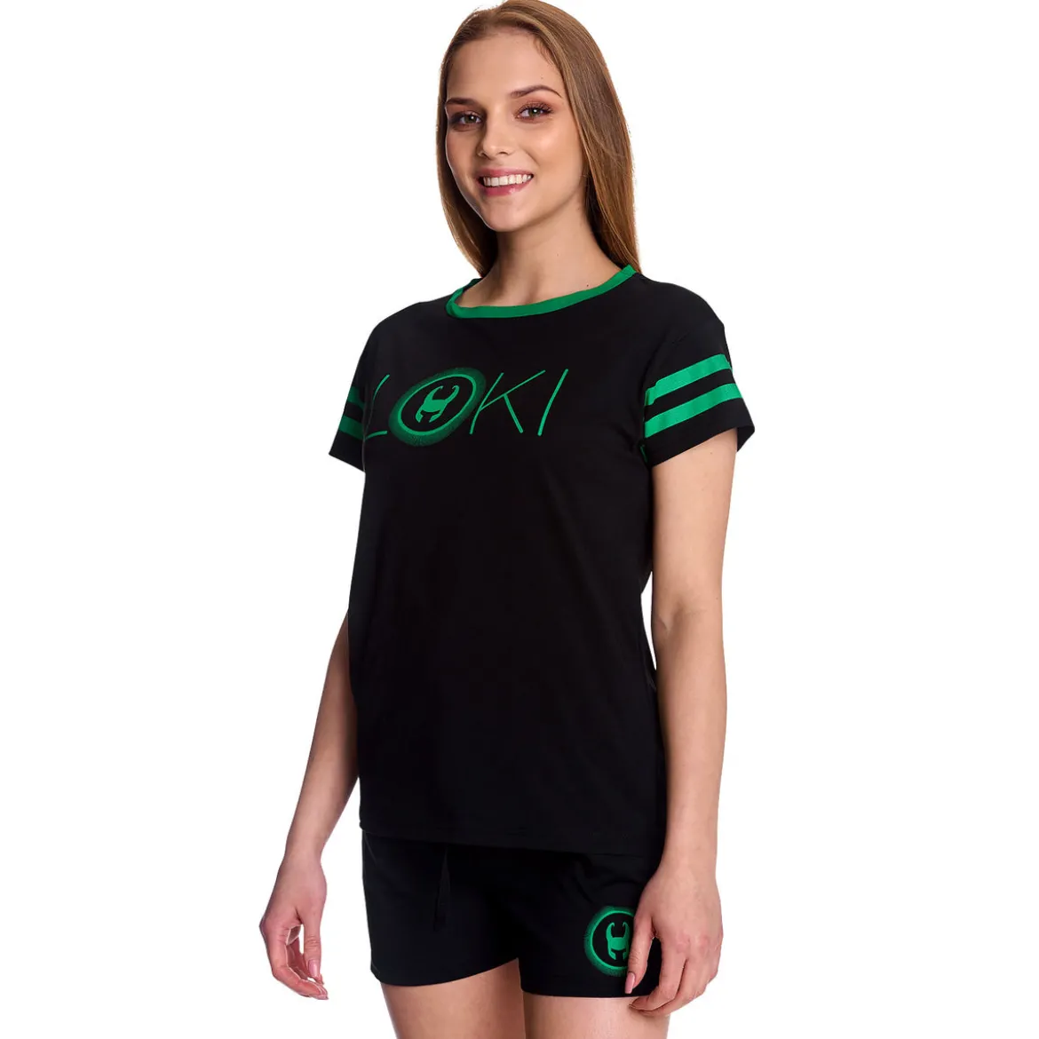 Loki - Logo Pyjama kurz Damen schwarz
