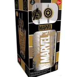 Marvel Glas Tumbler mit Trinkhalmen Logo & Avengers 485 ml