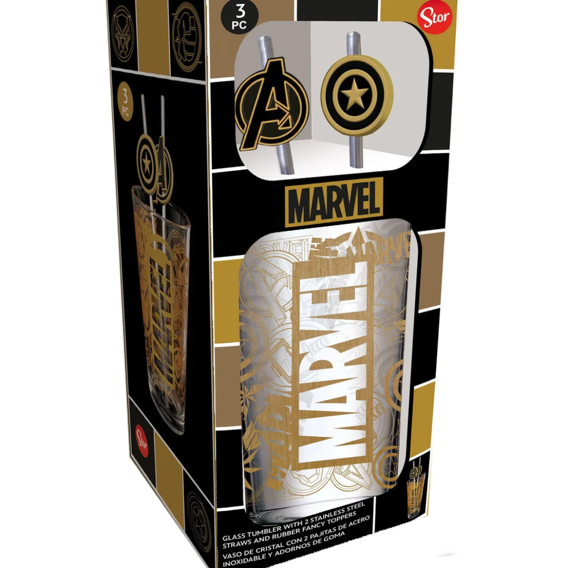 Marvel Glas Tumbler mit Trinkhalmen Logo & Avengers 485 ml